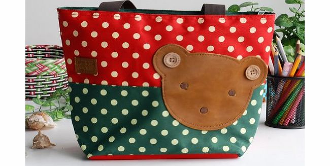 Blancho [Bear-Crimson] Blancho Applique Kids Fabric Art Tote Bag/Shopper Bag-Middile size (13.3*5.1*10.6)